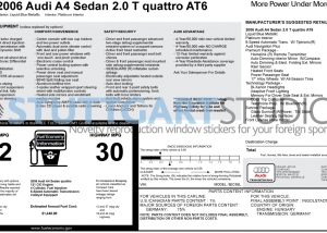 2006 Audi A4 2.0 T Quattro Sedan Window Sticker